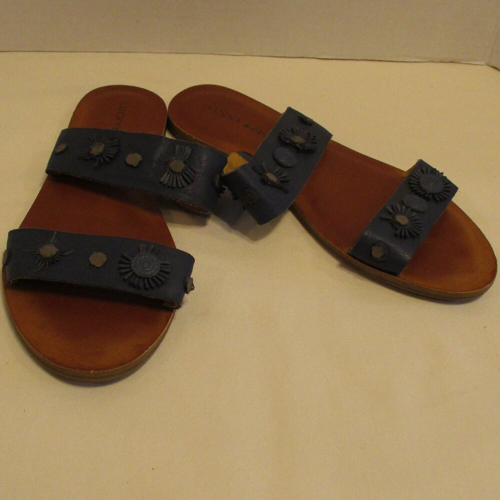 Lucky Brand Sandals Woman Size 7 Blue Brown Travel Vacation Beach Pool Sandals